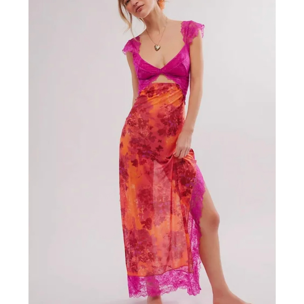 Free People Pink and Orange Midi Dress
